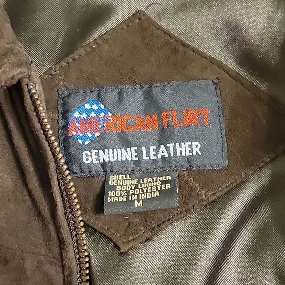 American Flirt Brown Leather Patchwork Coat sz Medium 90s or Y2K - Picture 6 of 6